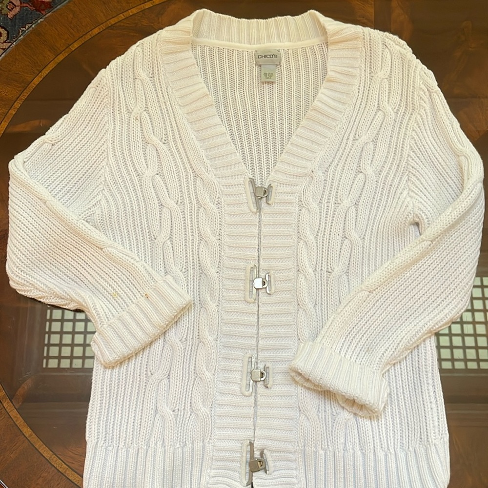 Chicos cardigan cotton heavyweight traditional style size large/chicos 3